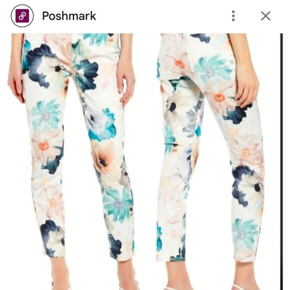 7 FOR FOR ALL MANKIND Floral Print The Ankle Skinny Jeans Size 26 - Picture 1 of 13